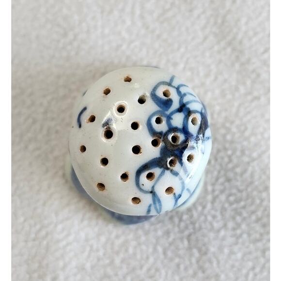 Antique Japanese Transferware Blue Flow Potpourri Holder Birds Tea House - Picture 8 of 12